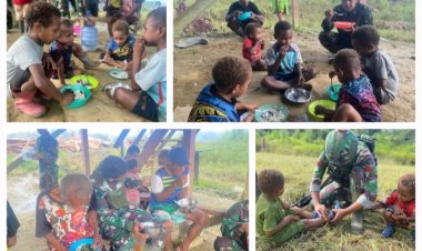 TNI dan Anak-Anak Denom Tersenyum Bersama di Tengah Karya Bakti Penuh Kasih