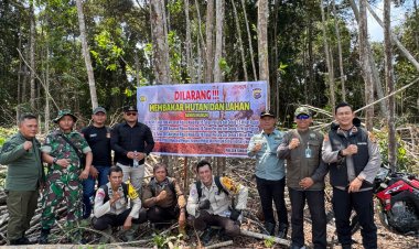 Polsek Singingi Hilir Gelar Patroli Gabungan, Pasang Spanduk dan Plang Larangan Membakar Hutan Serta Tanam Pohon di Kawasan Konservasi