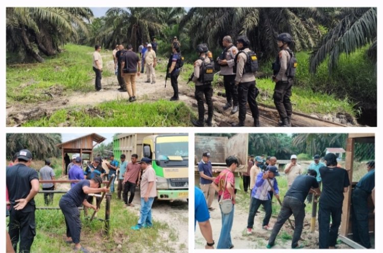 Fasilitas Umum Di Tutup Koppsa-M, Tim Raga Polda Riau Pengamanan Masyarakat Desa Buka Portal Fasilitas Umum Secara Prosedural