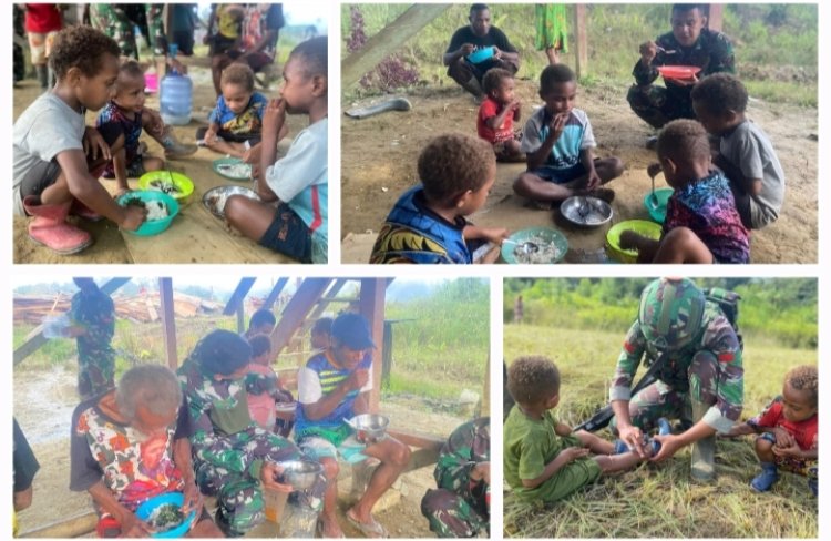 TNI dan Anak-Anak Denom Tersenyum Bersama di Tengah Karya Bakti Penuh Kasih