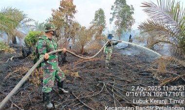 Hari Ke 2, Personil Koramil 03/ Bunut Berjibaku Padamkan Api Hingga Proses Pendinginan Di Desa Sungai Ara