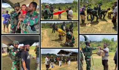 Semarak HUT RI Ke 80,Pos Denom Satgas Pamtas RI-PNG Yonif 751/VJS Bersama Warga Denom Atukbin