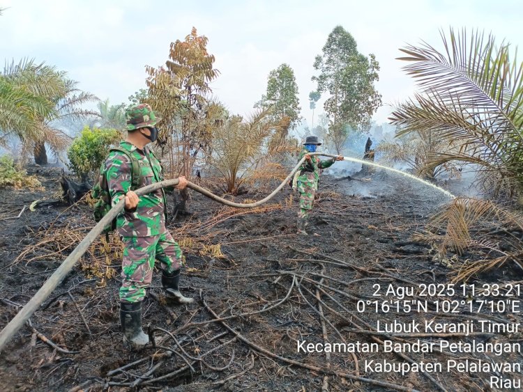 Hari Ke 2, Personil Koramil 03/ Bunut Berjibaku Padamkan Api Hingga Proses Pendinginan Di Desa Sungai Ara