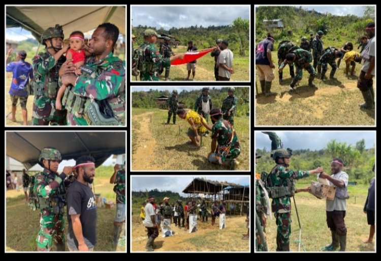 Semarak HUT RI Ke 80,Pos Denom Satgas Pamtas RI-PNG Yonif 751/VJS Bersama Warga Denom Atukbin