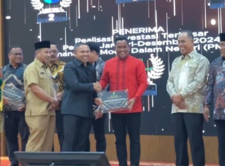 Bupati Pelalawan Terima Penghargaan Penyumbang Realisasi Investasi Terbaik 1 Tingkat Provinsi Riau Tahun 2024 Sebenar 13,6 Triliun.