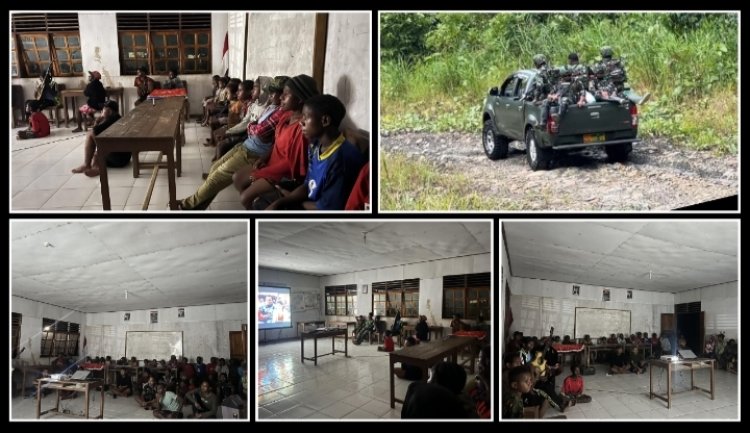 Yonif 751/Vira Jaya Sakti Bersama Warga Nonton Bareng di Pedalaman Papua sarana Hiburan penuh Edukasi dan Kemanunggalan