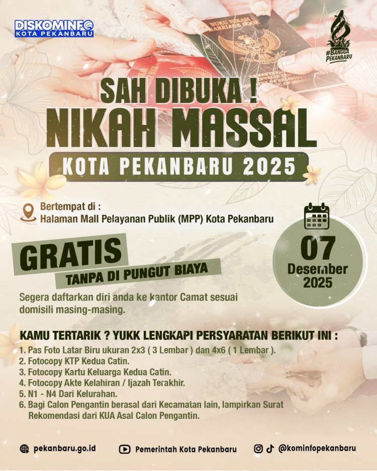 Antusias Warga Tinggi, 43 Pasangan Daftar Program Nikah Massal Gratis Pemko Pekanbaru 2025