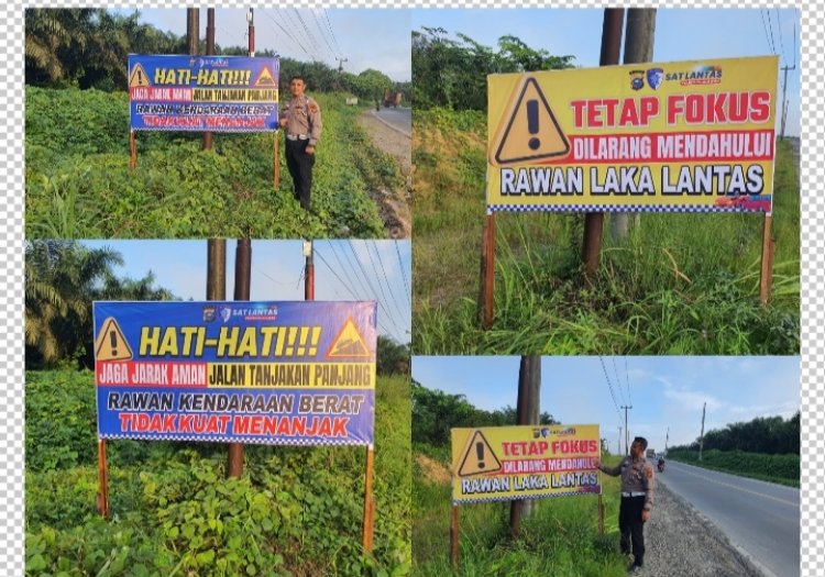Satlantas Polres Pelalawan Giat KRYD Pemasangan Spanduk Rambu-rambu Lalu Lintas