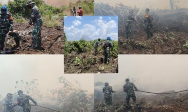 Personil Koramil 03/Bunut Berjibaku Karhutla Dalam Proses Pendinginan