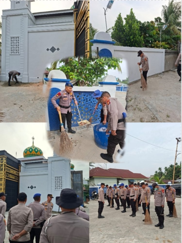 Jajaran Polres Pelalawan Bersih-Bersih, Wujudkan Lingkungan Asri