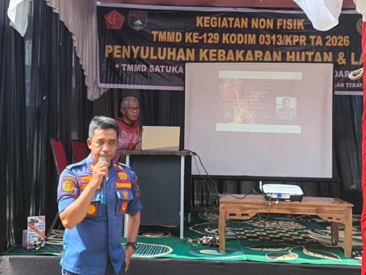 Satgas TMMD Ke-129 Kodim 0313/KPR Gelar Penyuluhan Cegah Kebakaran Sejak Dini Di Desa Pangkalan Terap