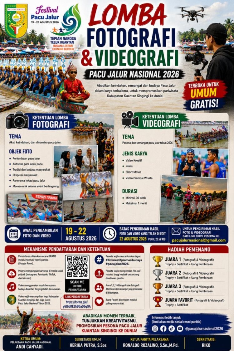 Lomba Fotografi dan Videografi Pacu Jalur Nasional 2026 Dibuka Gratis, Terbuka untuk Umum